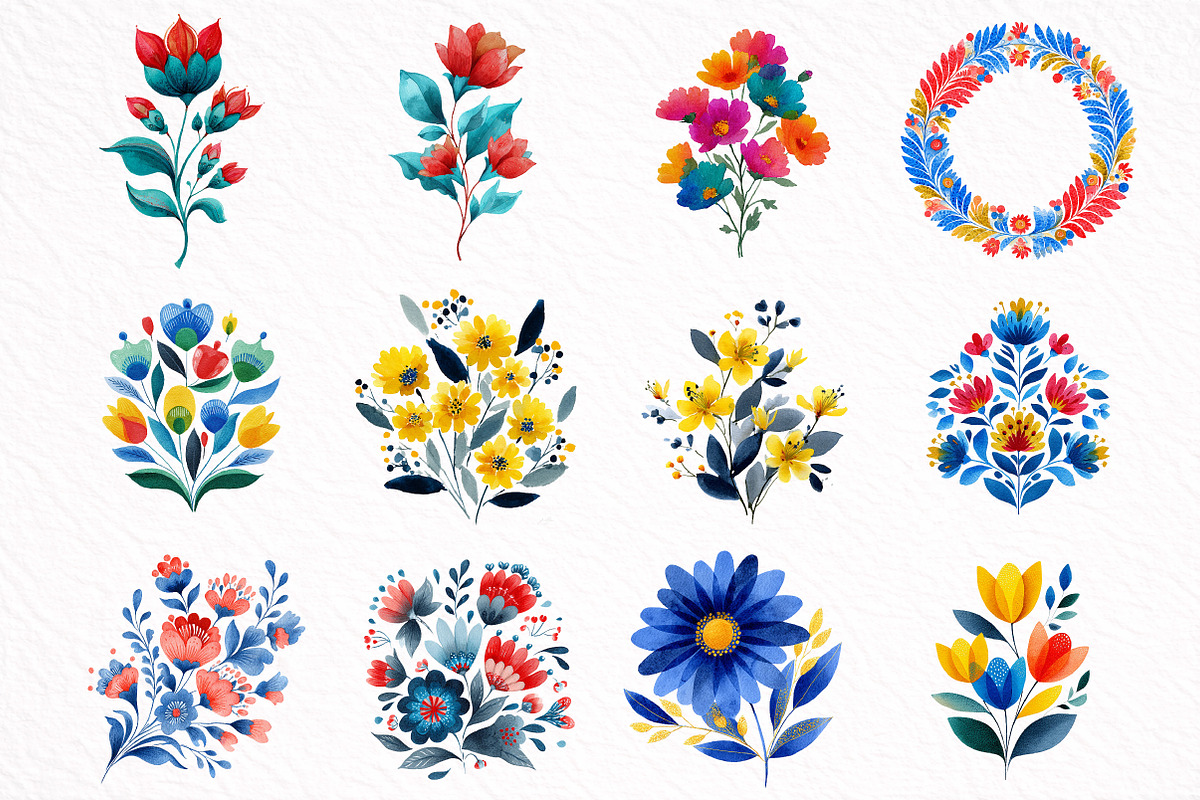 Watercolor Colorful Folk Floral Clip, an Illustration by DreamArtGraphic (Photo 2 of 8)