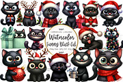 Christmas Funny Black Cat Clipart, an Illustration by OK Design (Thumbnail 1 of 5)