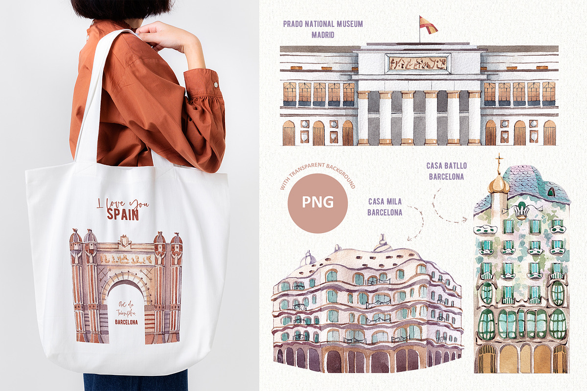 Travel to Spain. Watercolor clipart, an Illustration by VerAna (Photo 3 of 13)