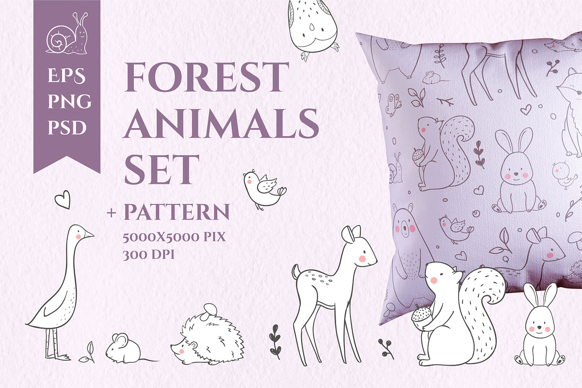 Forest Animals Set (EPS+PNG+PSD), a Graphic by Lembrik's Artworks (Photo 2 of 5)
