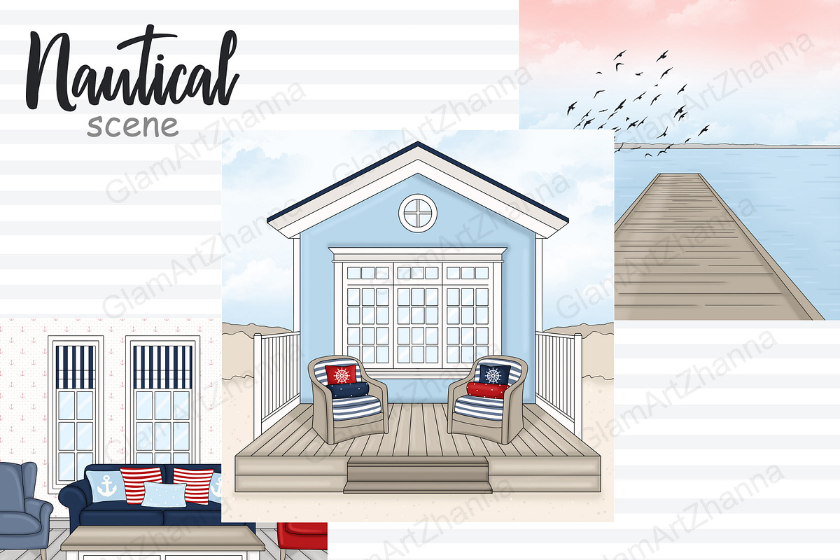 Nautical Landscape | Marine Clipart, a Decorative Illustration by GlamArtZhanna (Photo 2 of 3)