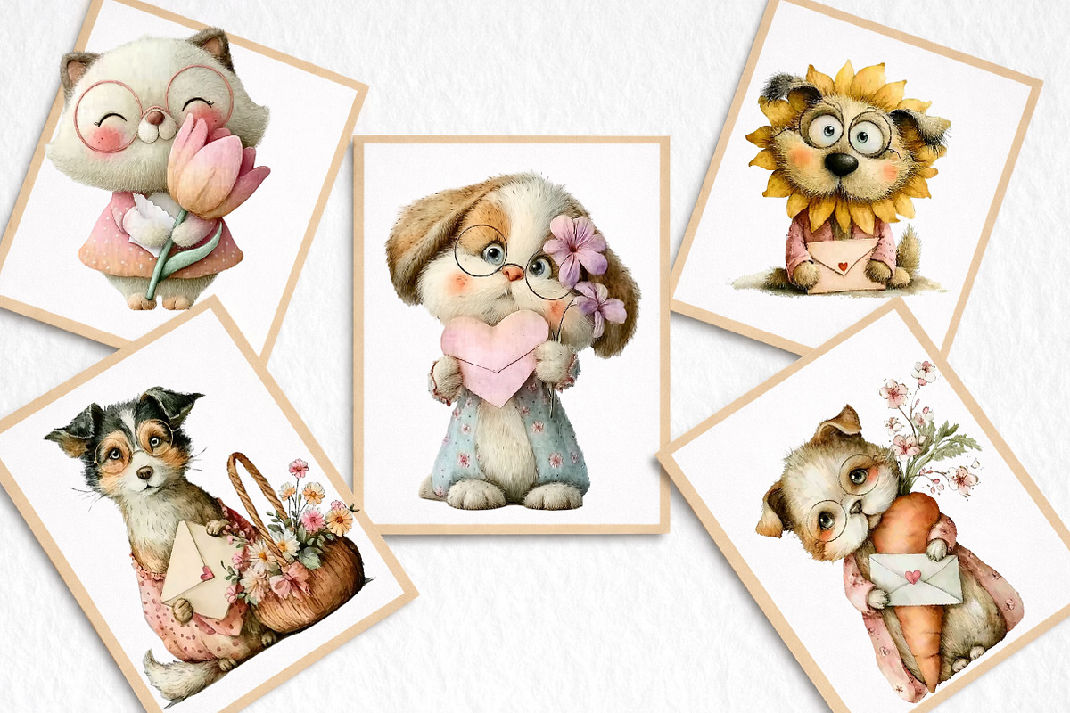 Whimsical Funny Spring Dogs Clipart, an Illustration by DreamArtGraphic (Photo 5 of 8)