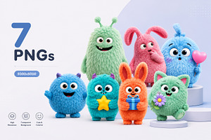 7 Cute Fluffy Monster PNG Bundle, an Animal Photo by Hamza067