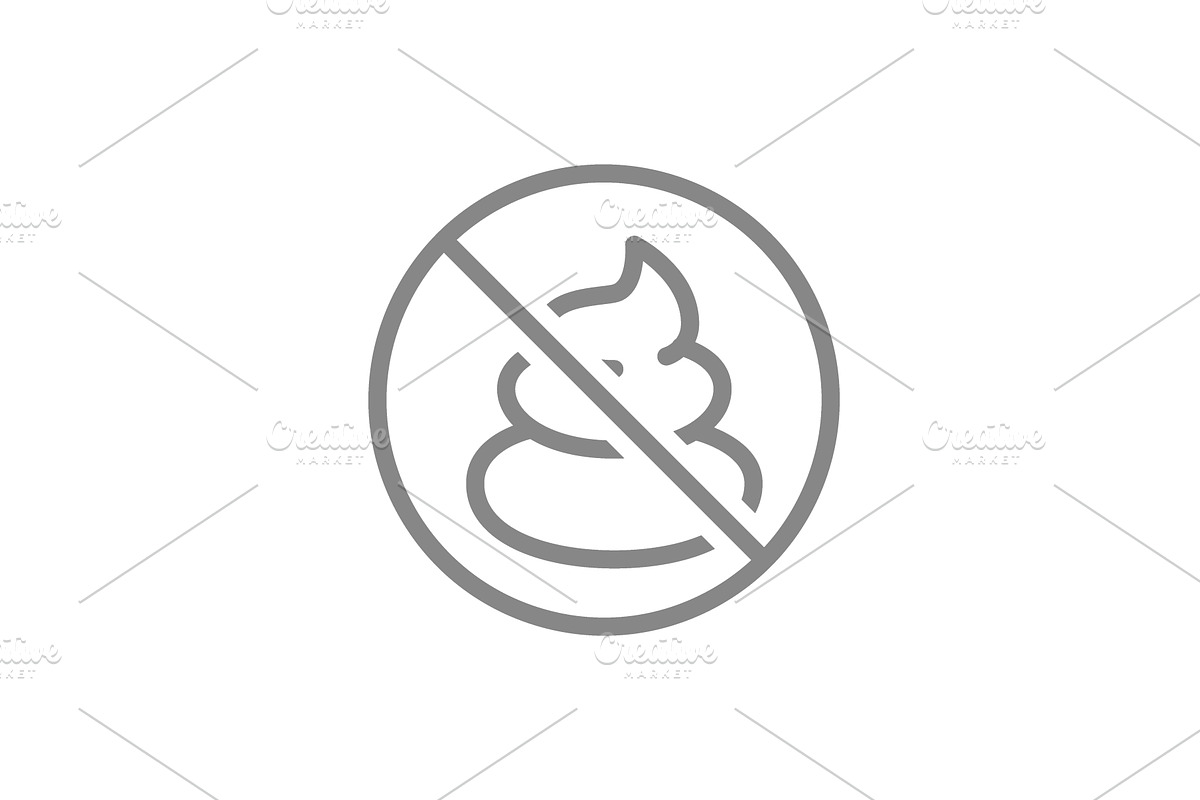 Forbidden sign with poop line icon, an Object Illustration by GraphiShop