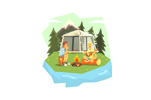 Male Tourists Camping, Two Men, a Sport Illustration by TopVectors