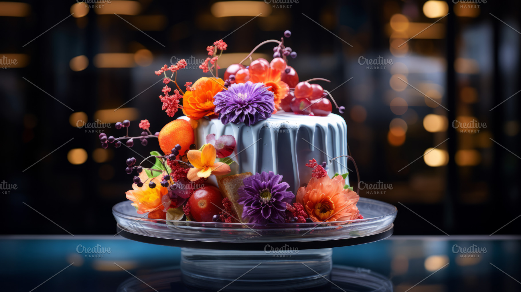 Beautiful cake decorated with eatable flowers for Valentine Day Birthday Weddin, a Food & Drink Photo by Natalia Klenova's Shop