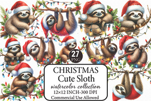 Cute Sloth Christmas Clipart PNG, an Illustration by Libby Wishes