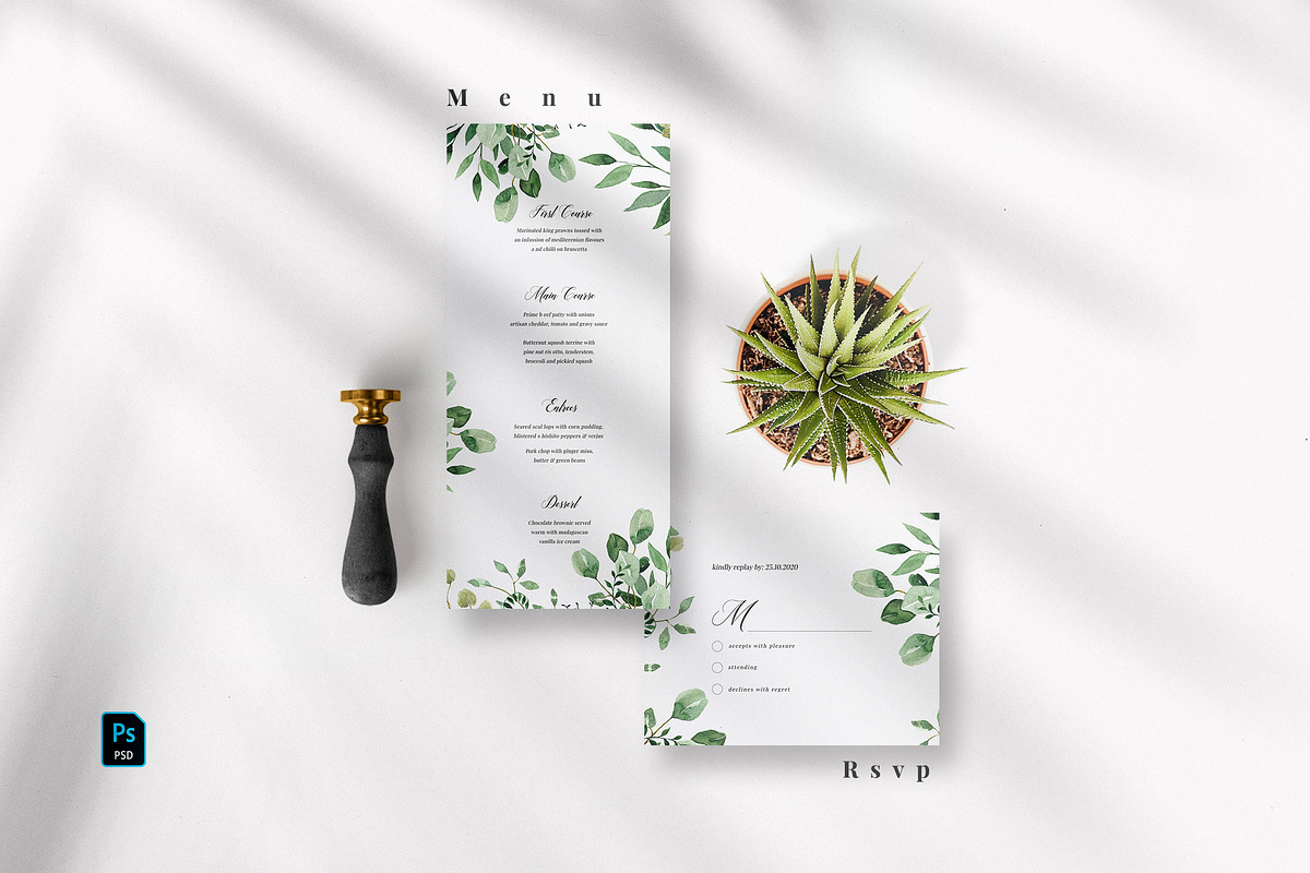 Greenery Wedding Invitation Set, an Invitation Template by Azka Creative (Photo 3 of 5)