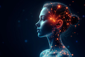 Woman connected to neural networks:, a Technology Photo by Perpis
