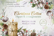 Christmas Cotton Watercolor Clipart., a Decorative Illustration by VetaDesign (Thumbnail 1 of 7)