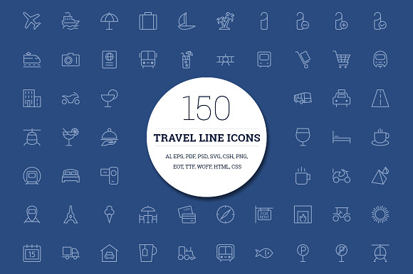 150 Travel Line Icons preview 4