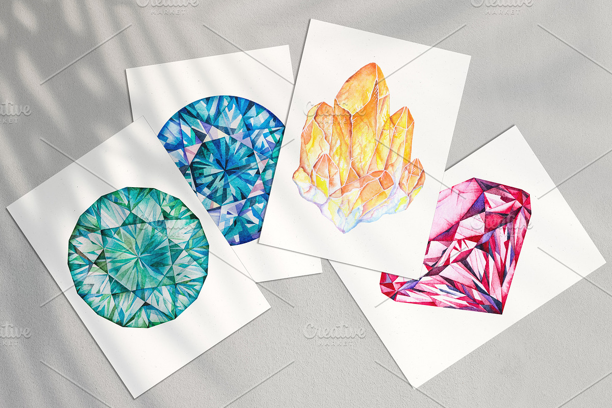Watercolor Birthstones Crystal Set, an Illustration by Alena Solonshchikova (Photo 17 of 17)