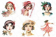 1920 Coquette Christmas Girls Clipar, an Illustration by DreamPrint404 (Thumbnail 2 of 7)