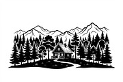 50 Forest Cabin Landscape Silhouette, an Empty State Illustration by Amazin_art (Thumbnail 8 of 38)