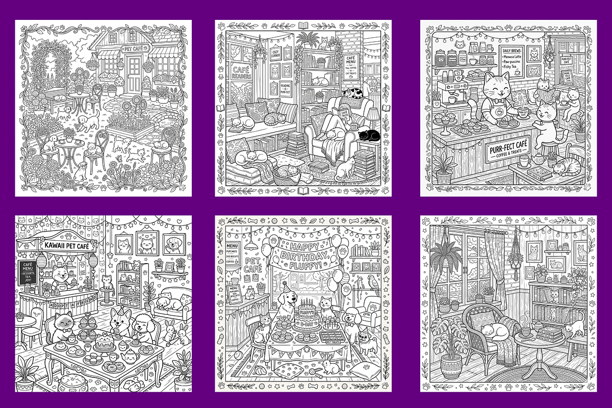 Cute Pet Cafe Coloring Pages, an Animal Illustration by BerryPieArt (Photo 2 of 3)