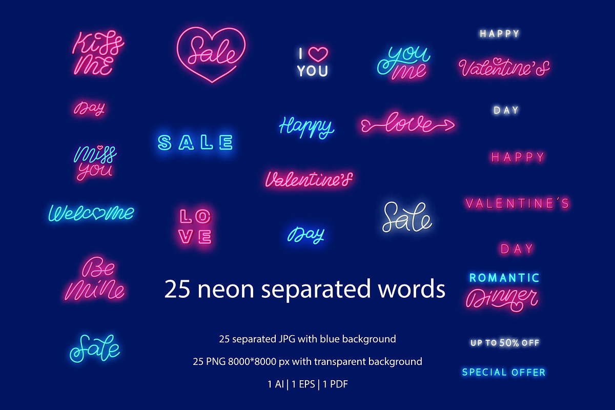 Happy Valentines Day neon pack, an Illustration by GapArt (Photo 3 of 7)