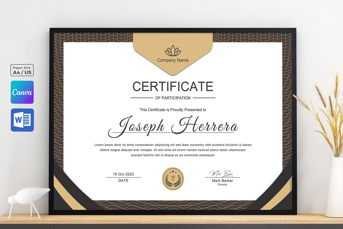 Golden Certificate Template Canva, a Stationery Template by TelaTemplates (Photo 3 of 5)