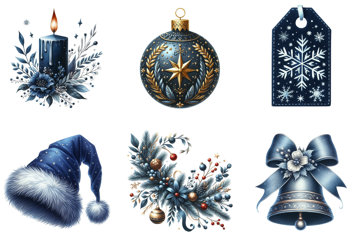 Watercolor Navy Christmas Clipart, an Illustration by DreamArtGraphic (Photo 2 of 5)