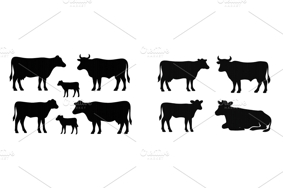 Silhouettes of various cows and, an Animal Illustration by ZinetroN