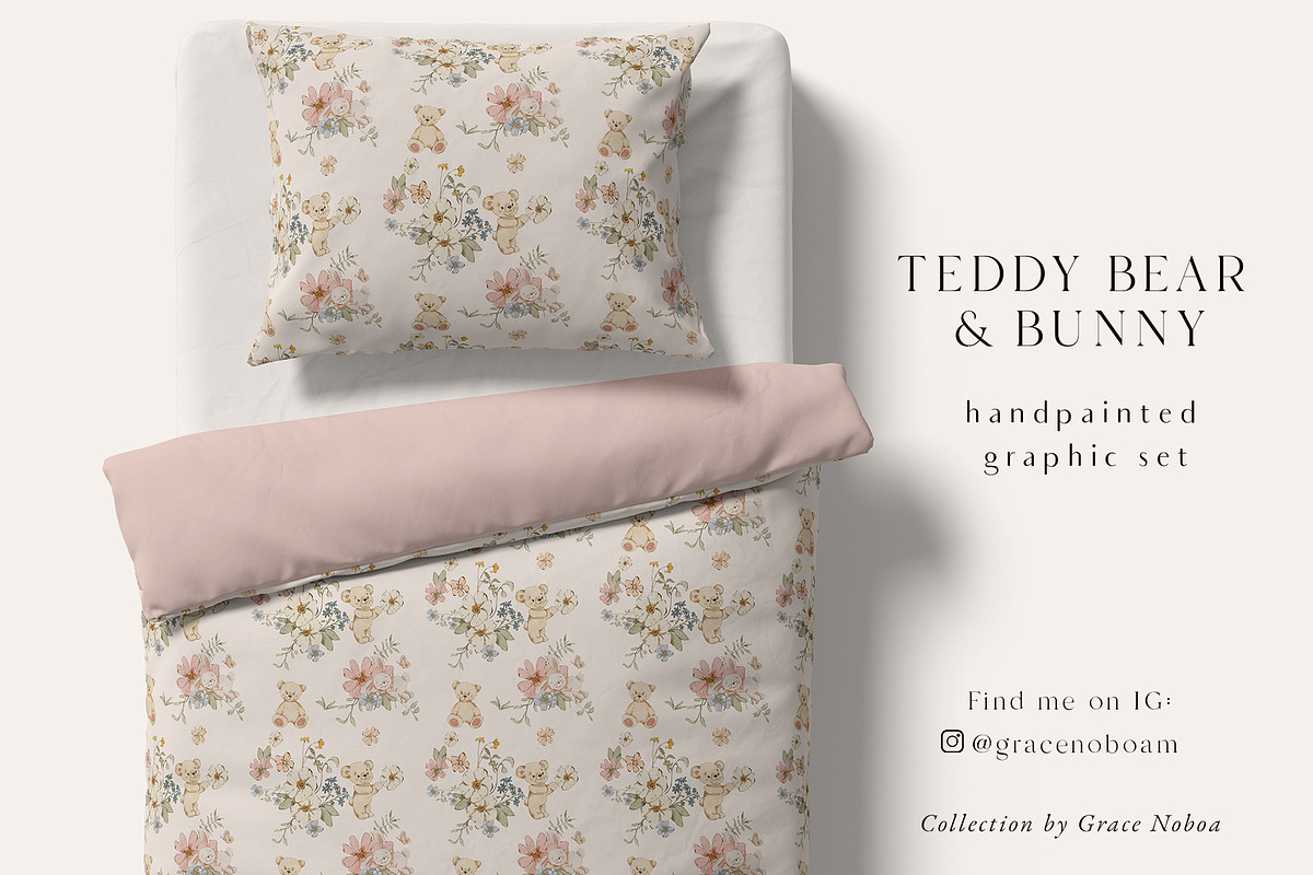 Teddy Bear & Bunny Watercolor spring, a Decorative Illustration by Grace Noboa Illustrations (Photo 14 of 14)