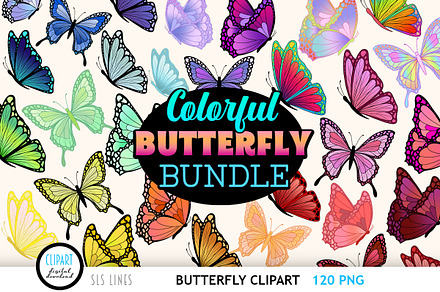 Colorful Butterfly Clipart Bundle