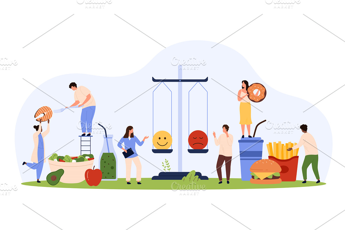 Healthy and unhealthy food, balance, a Person Illustration by Flashvector