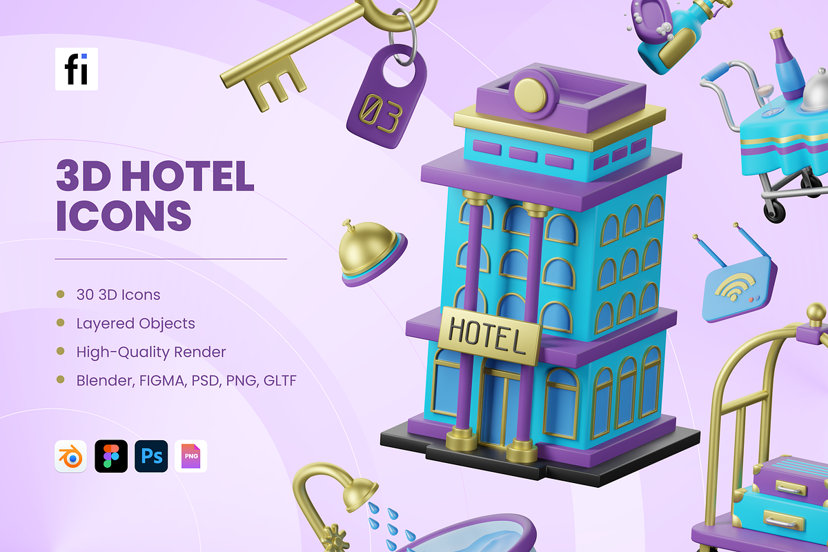 3D Hotel Icons, a Scene 3D Model by Flat Icons (Photo 1 of 8)