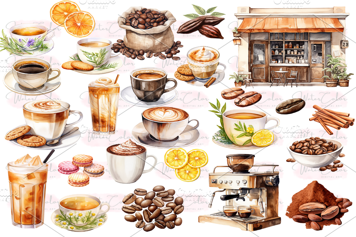 The Coffee Shop Collection Clipart, a Food Illustration by Watercolor Digital (Photo 3 of 9)