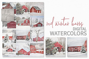 Red Winter Digital Watercolors