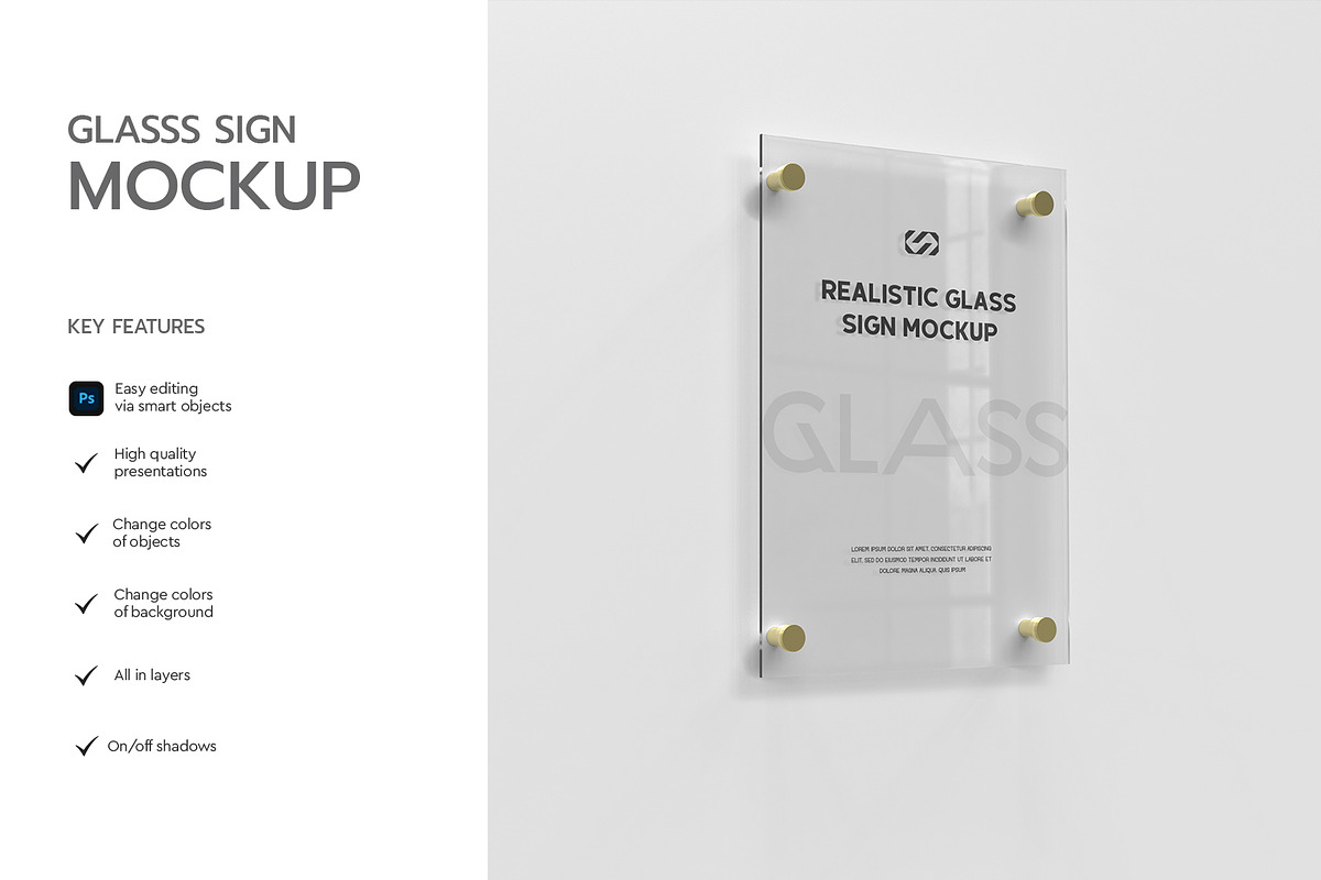 Glass Sign Plate on White Wall Mock, a Product Mockup by graphypix (Photo 2 of 6)