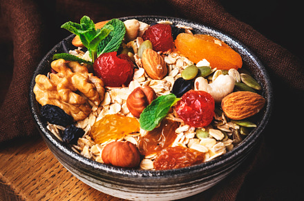 Muesli bowl and organic ingredients for healthy breakfast. Grano, a Food & Drink Photo by 5PH