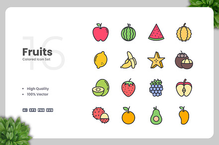 Fruits Colored Icons, an Icon by Upnowgraphic