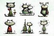 Whimsical Christmas Cats Clipart, an Illustration by Creative Art (Thumbnail 8 of 14)