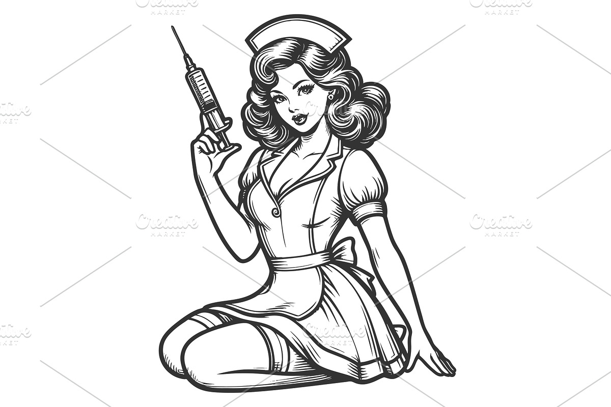 Nurse with Syringe Medicine Bottle, a Person Illustration by AlexArt