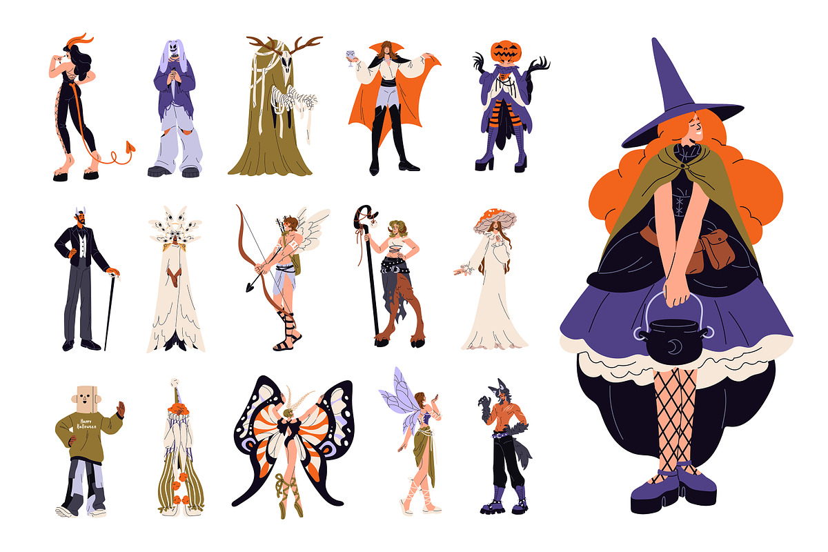 Halloween people set, banner, poster, a Person Illustration by PaperTrident (Photo 1 of 14)