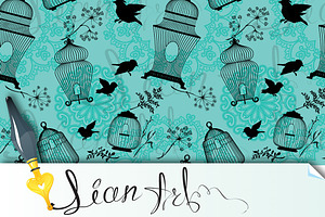Seamless with  bird cage