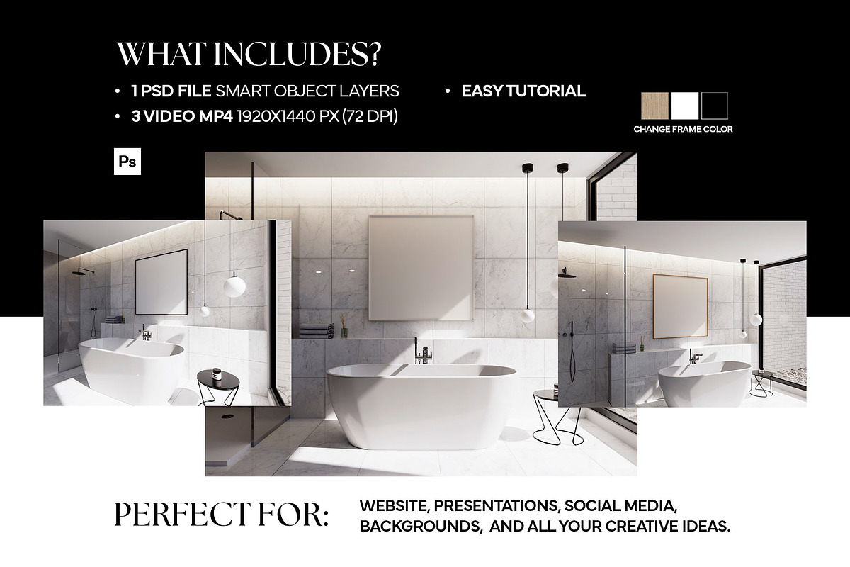Frame Video Mockup Bathroom PSD, an Advertising Mockup by Drava Mockup (Photo 4 of 6)