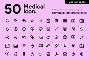 50 Medical Line Icon, an Outline Icon by Kawalan Studio