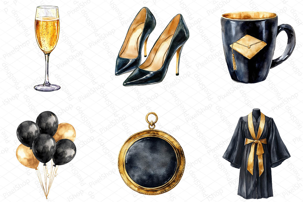 Watercolor Black & Gold Graduation D, an Illustration by DreamPrint404 (Photo 7 of 7)