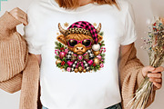 Pink Highland Cow Christmas PNG, a Seasonal Illustration by CraftArtStudio (Thumbnail 3 of 4)