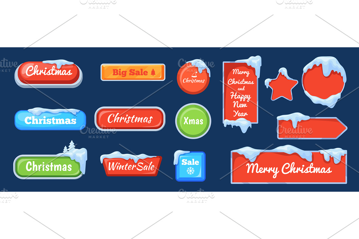 Christmas snow buttons. Game ui bars, an Object Illustration by Stock-Smart-Start