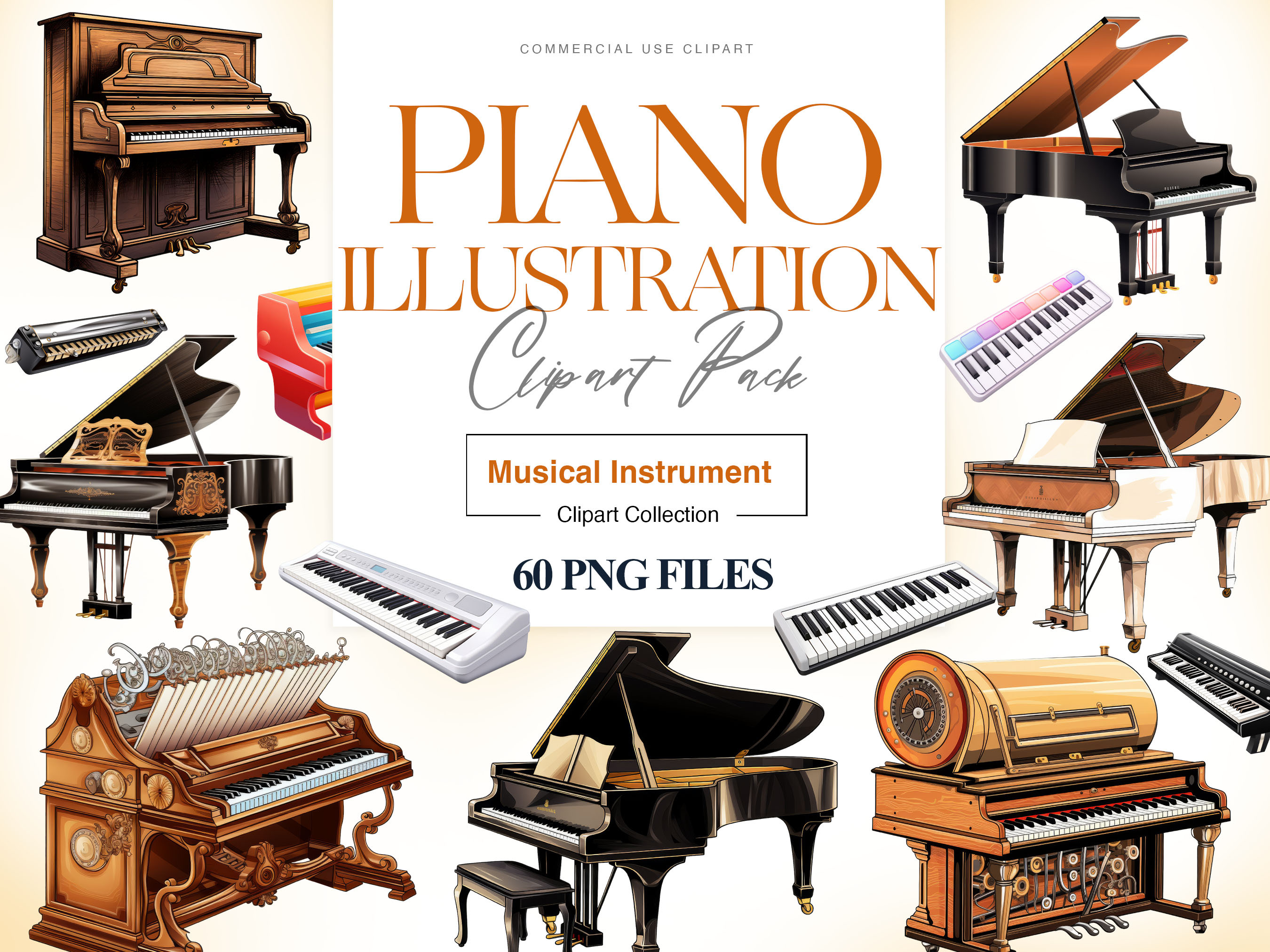 Piano Clipart, Baby Grand Piano Keys by Brushstrokeartgb | Creative Market