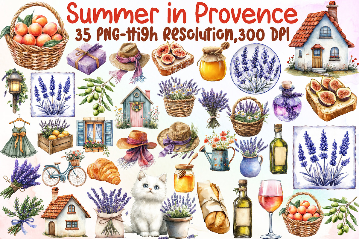 Watercolor Summer in Provence Clipar, an Illustration by Sublimation Artist (Photo 1 of 6)