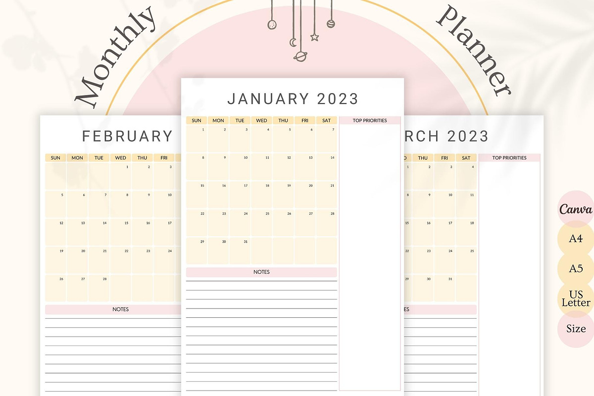Minimalist Monthly Planner | Canva, a Stationery Template by CreativeBundlex (Photo 1 of 4)