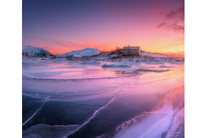 Frozen sea coast and house at, a Nature Photo by den-belitsky