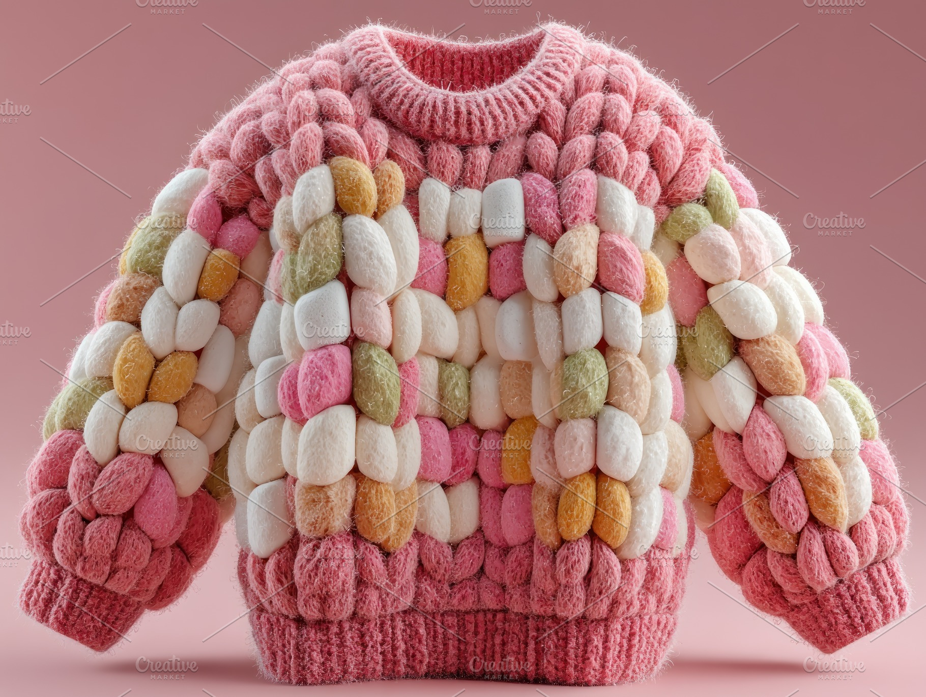 Colorful chunky knit sweater made of textured wool and silk coco, a Photo by José Manuel Gelpi