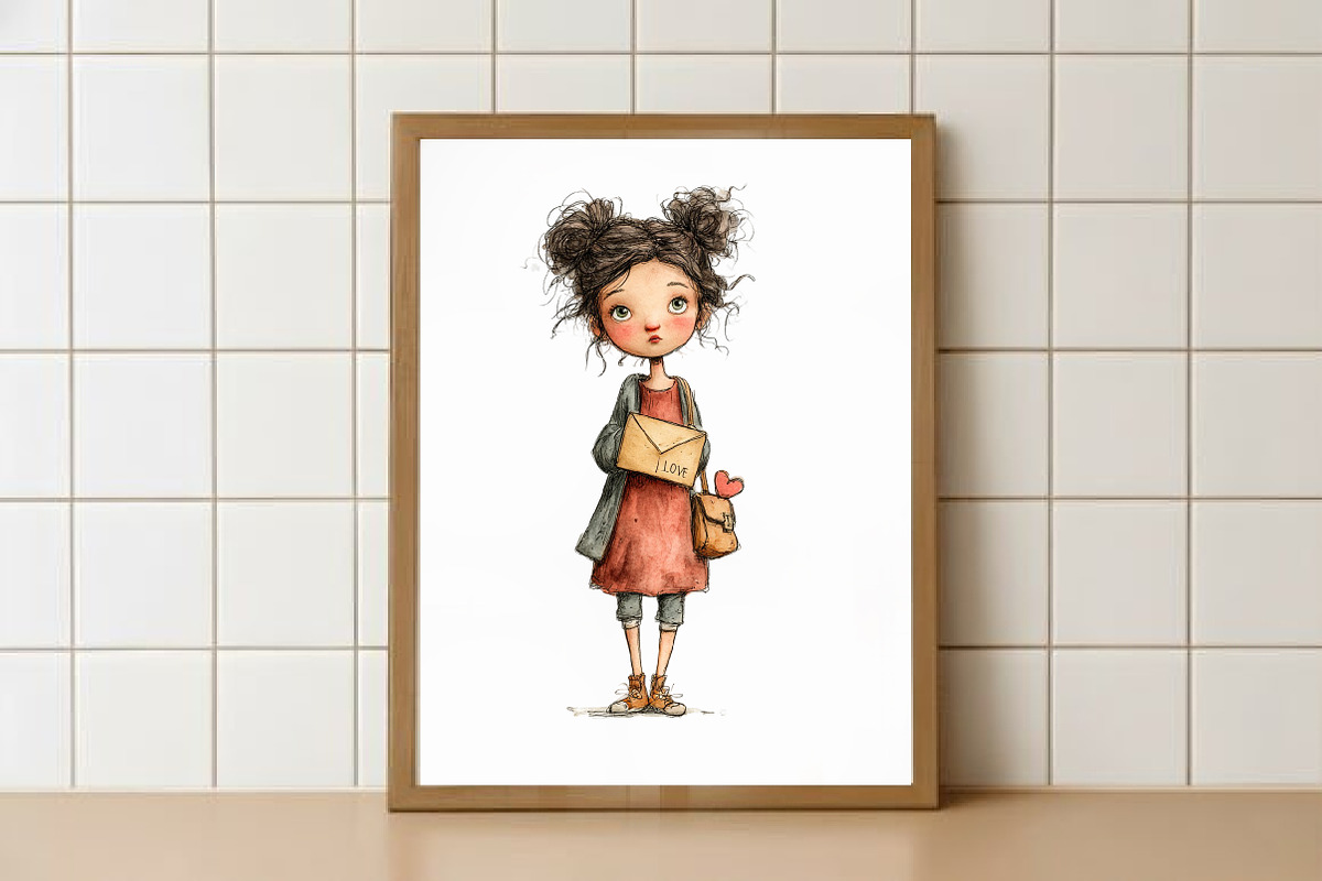 Whimsical Valentine Girl Clipart, an Illustration by Watercolor design (Photo 5 of 6)