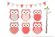Owls Clipart & Patterns in Coral, an Animal Illustration by Amanda Ilkov (Thumbnail 2 of 4)
