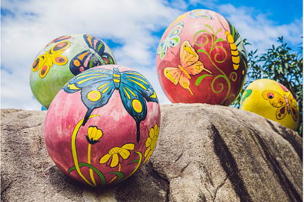 Multicolored eggs in the grass, a Holiday Photo by Elizaveta Galitskaya