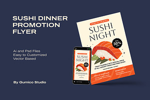 Sushi Dinner Promotion Flyer, a Flyer Template by Gumico Studio.